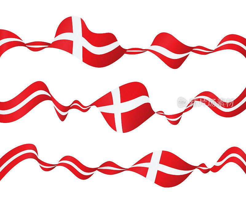 丹麦的旗帜-矢量挥舞丝带横幅集。隔离在白色背景上