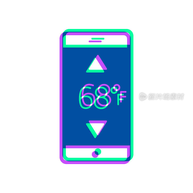 带加热控制的智能手机。图标与两种颜色叠加在白色背景上