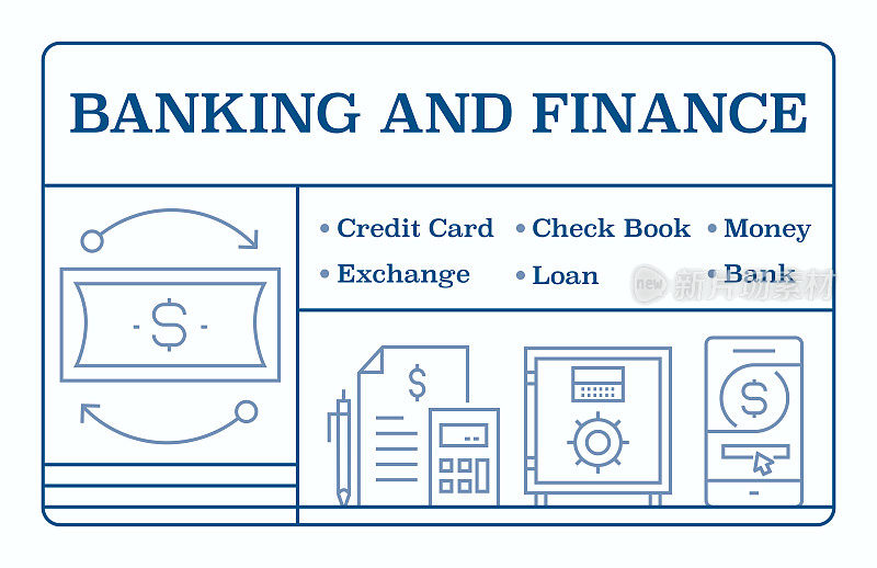 银行和金融线图标集和横幅设计