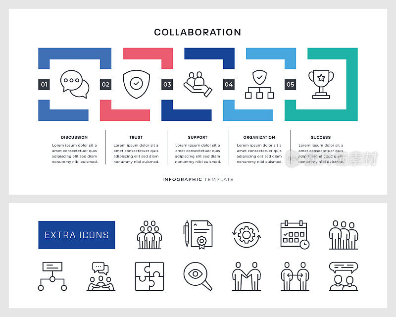 协作信息图模板和线条图标