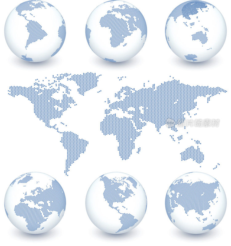 世界地图和全球设置版税免费矢量艺术