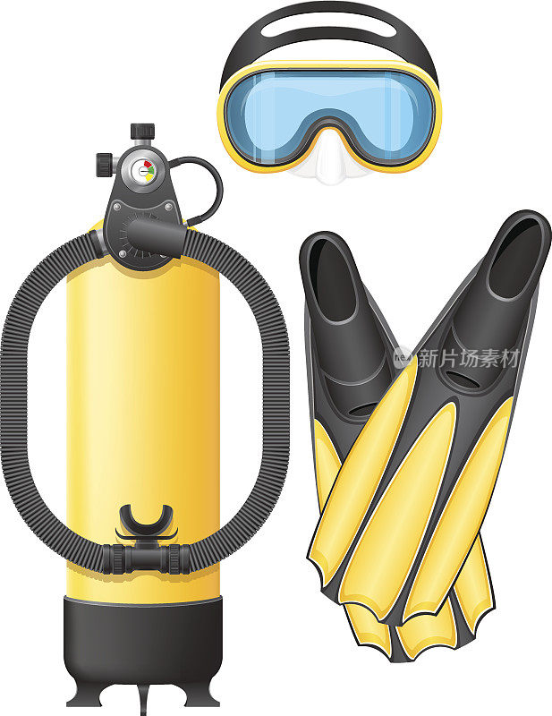 潜水矢量插图的潜水面罩管和鳍状肢