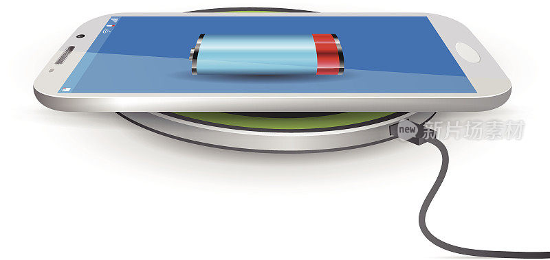 带智能手机的无线电池充电器垫-矢量图