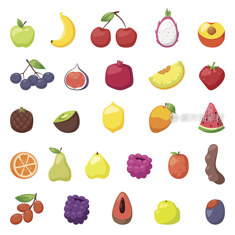 水果浆果矢量插图。