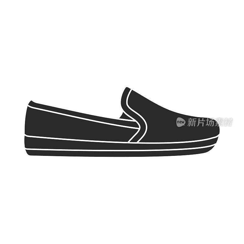 鹿卡辛图标在黑色风格孤立的白色背景。鞋子符号股票矢量插图。