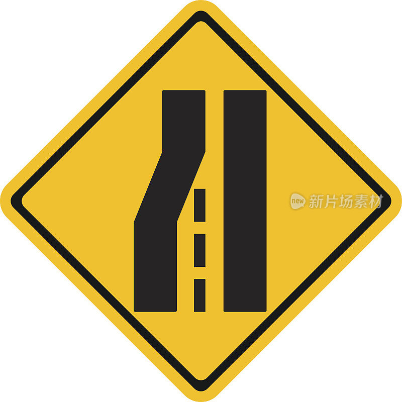 警告交通标志，道路左边狭窄