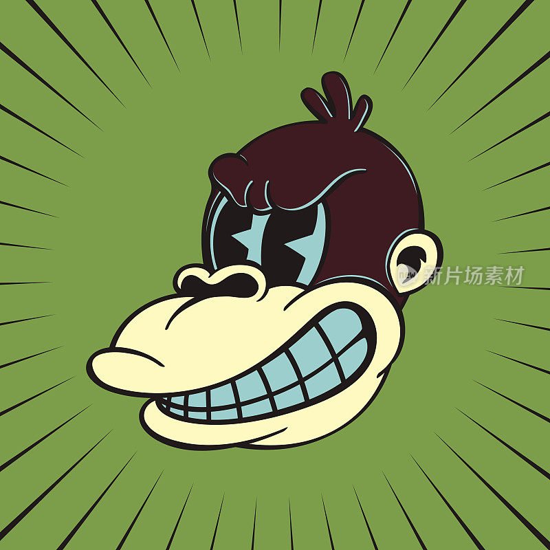 经典卡通猴子角色与愤怒的脸，50年代卡通风格