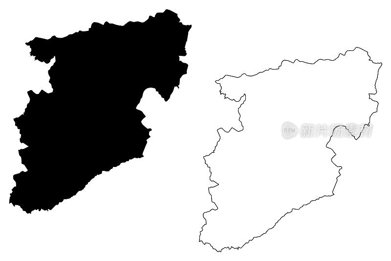 维休区(葡萄牙共和国，葡萄牙)地图矢量插图，草稿维休地图