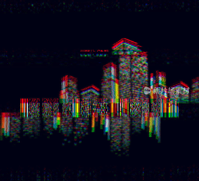 抽象glitch风格的城市办公建筑背景