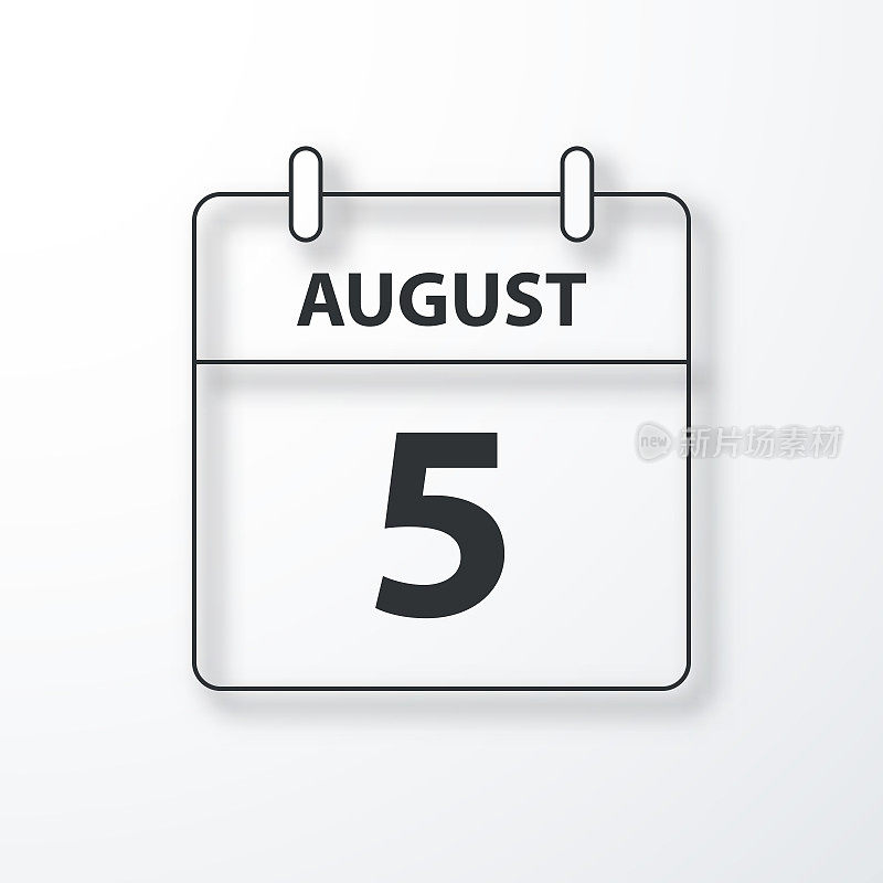 8月5日-每日日历-黑色轮廓与阴影在白色的背景