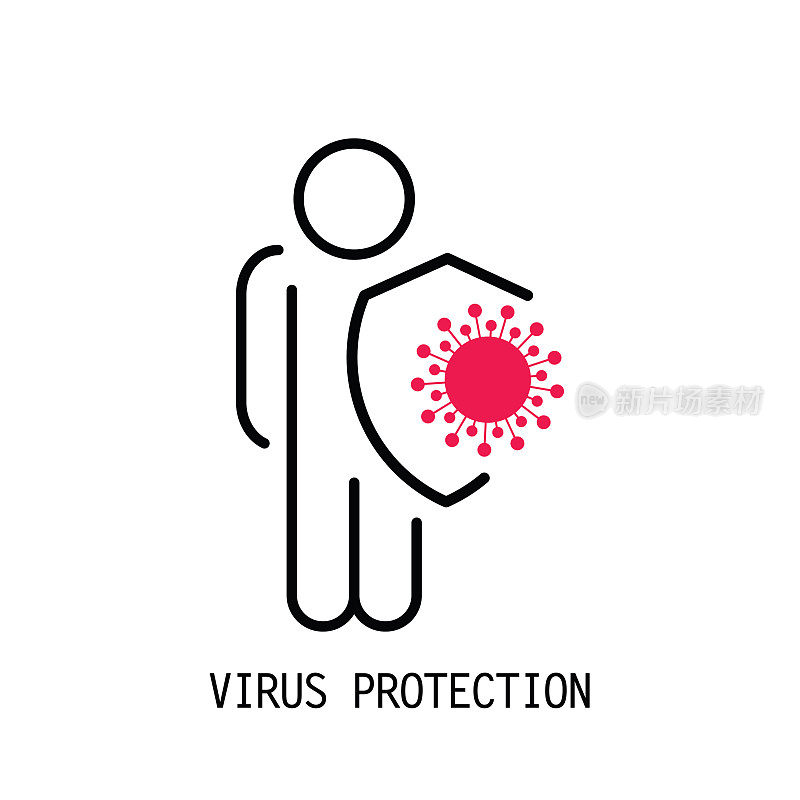 冠状病毒防护线矢量图标。病毒保护。可编辑的中风