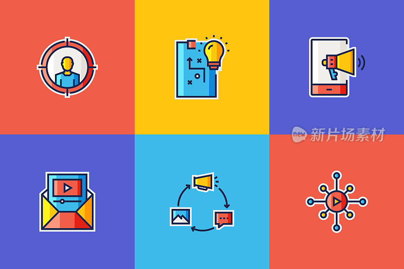 内容营销平面线图标，轮廓向量符号插图。