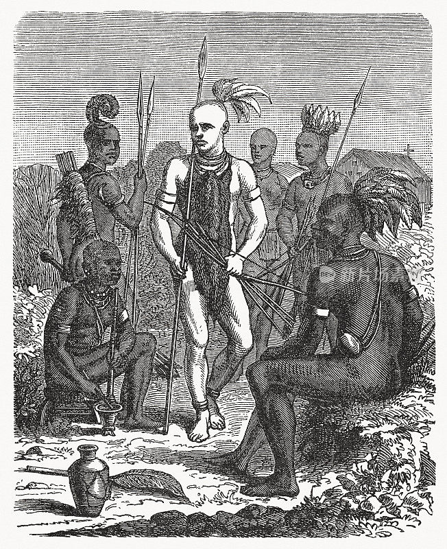 白皮肤巴里(白化病)，南苏丹，木刻，1893年出版