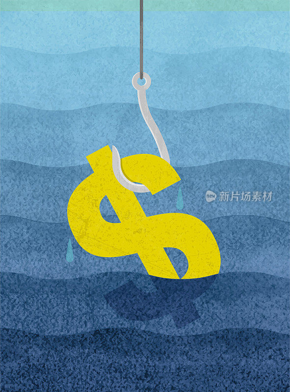 下沉美元钓鱼鱼钩财务利润债务美元概念插图