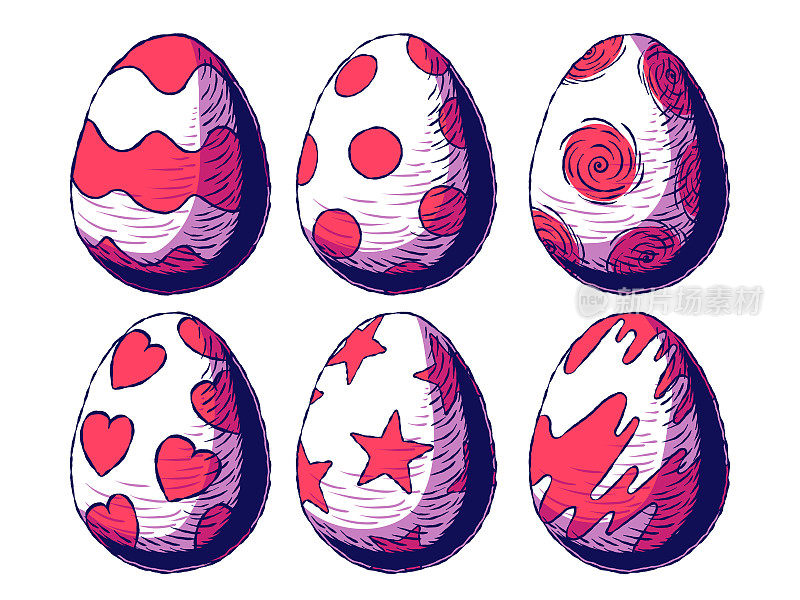 手绘一套图标-彩色复活节蛋。
