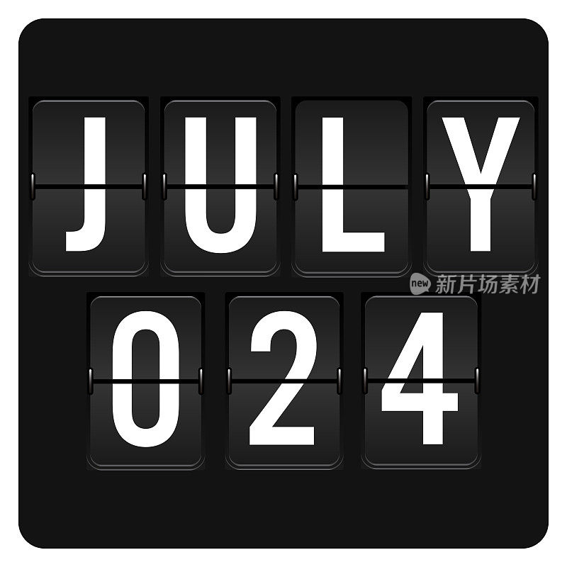 7月24日-每日日历和黑色翻转记分板数字计时器与日期