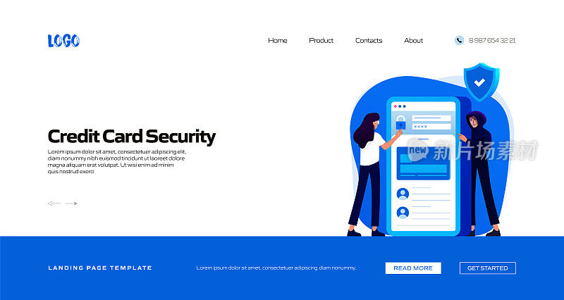 信用卡安全概念矢量插图登陆页模板，网站横幅，广告和营销材料，在线广告，业务演示等。