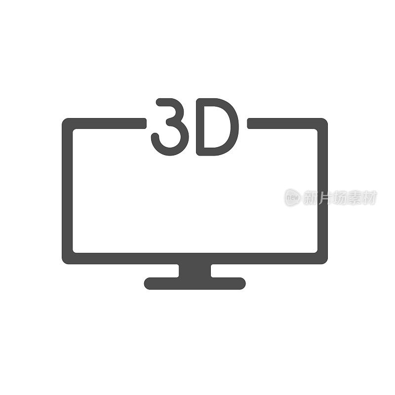 3d电视剪影矢量图标孤立在白色背景。3d智能电视图标的网页，移动应用程序，UI设计和印刷polygraphy