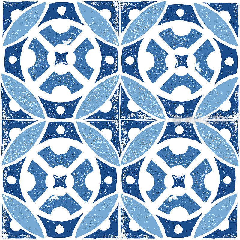 矢量无缝西班牙或葡萄牙azulejo复古瓷砖马赛克设计