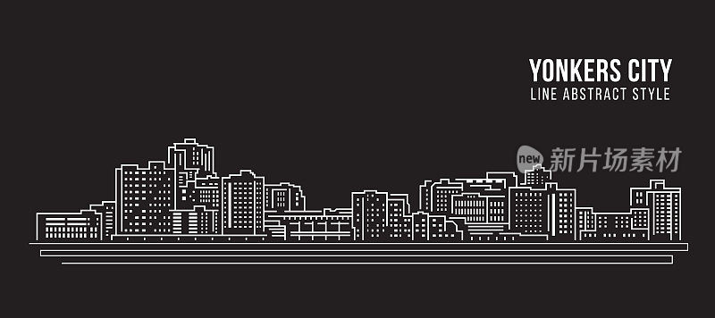 城市景观建筑线条艺术矢量插图设计-扬克斯城市