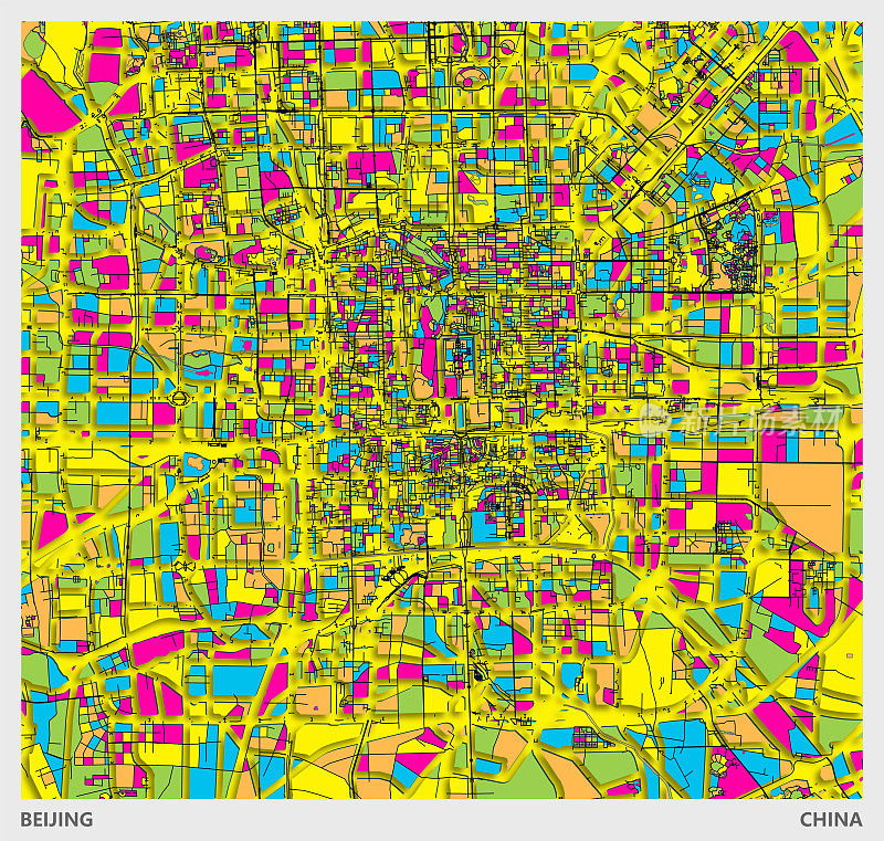 剪纸艺术插画地图，北京，中国