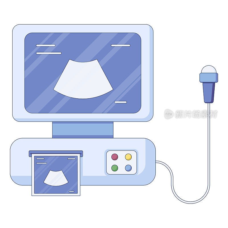 医学超声图像的矢量图标，在白色背景上孤立的平面样式。