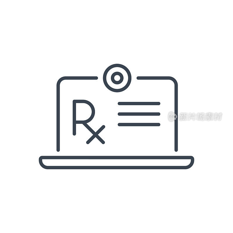 远程咨询医生。远程医疗和数字医疗-线图标。向量股票插图