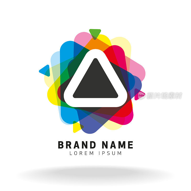 抽象彩色三角形与中央白色轮廓框架品牌符号