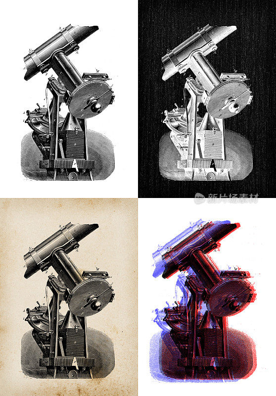 科学发现的古董插图，摄影:望远镜