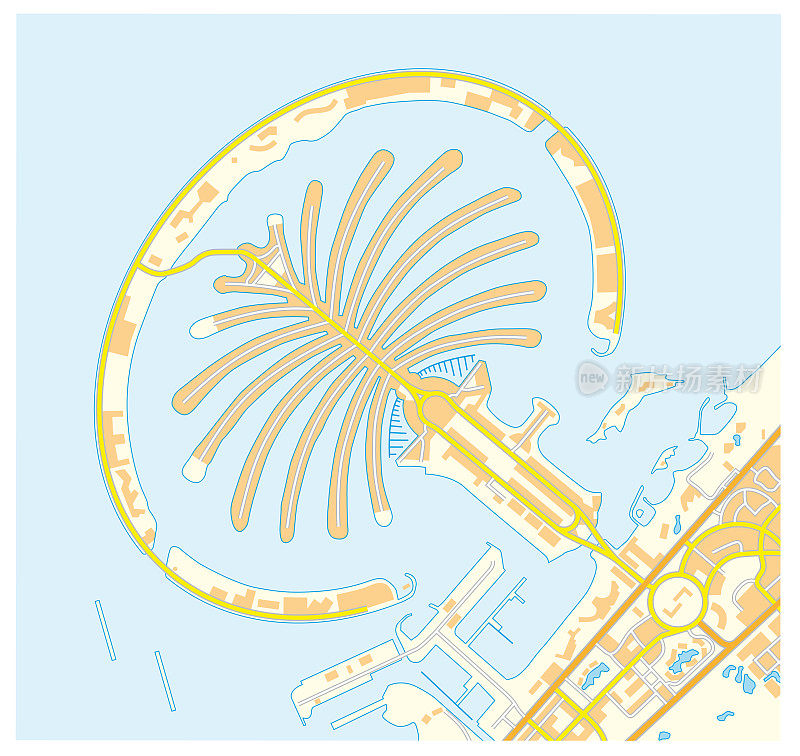 阿拉伯联合酋长国迪拜朱美拉棕榈岛矢量路线图