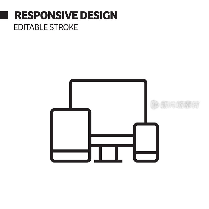 响应式设计线图标，轮廓矢量符号插图。