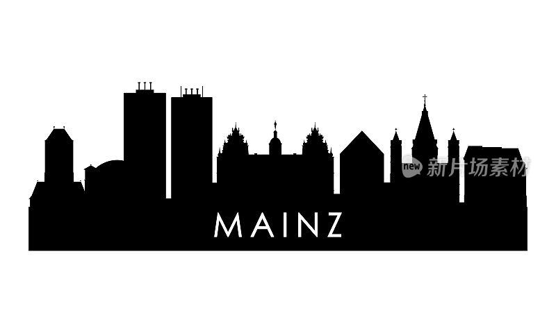 美因茨天际线轮廓。黑人美因茨城市设计孤立在白色背景。