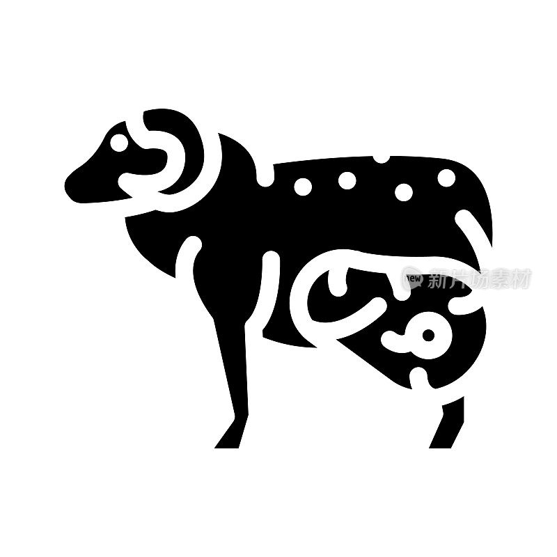 羊肉农场动物肉字形图标矢量插图