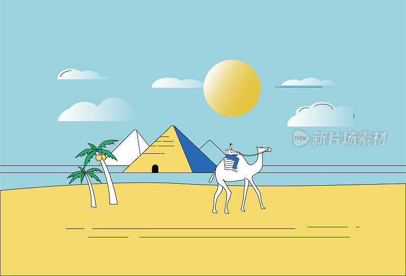 白领们骑骆驼游览金字塔。
