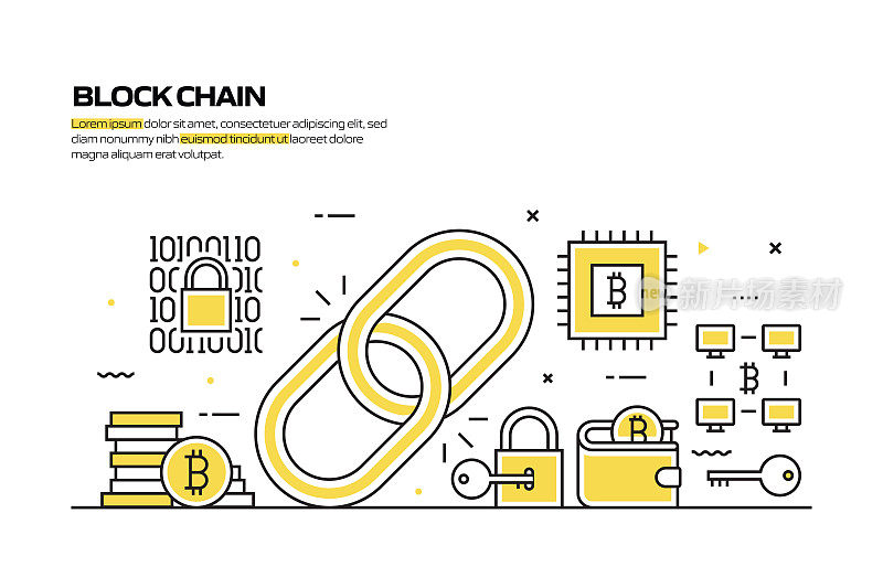 区块链概念，线风格矢量插图