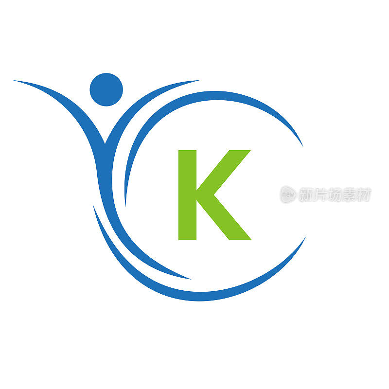 医疗保健标志的首字母K。医生标志标志，医药药房加符号设计