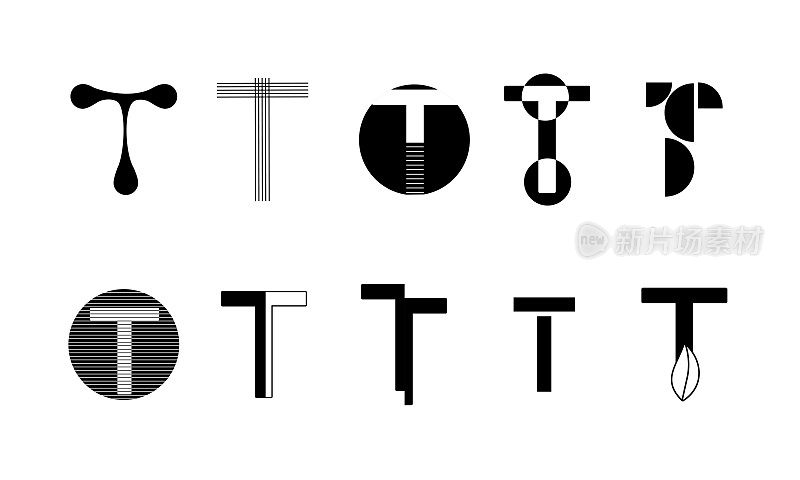 字母组合集logo与字母T，集合