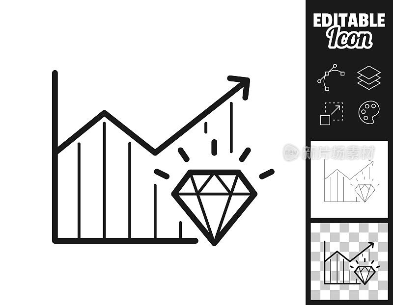 增长图与钻石。图标设计。轻松地编辑
