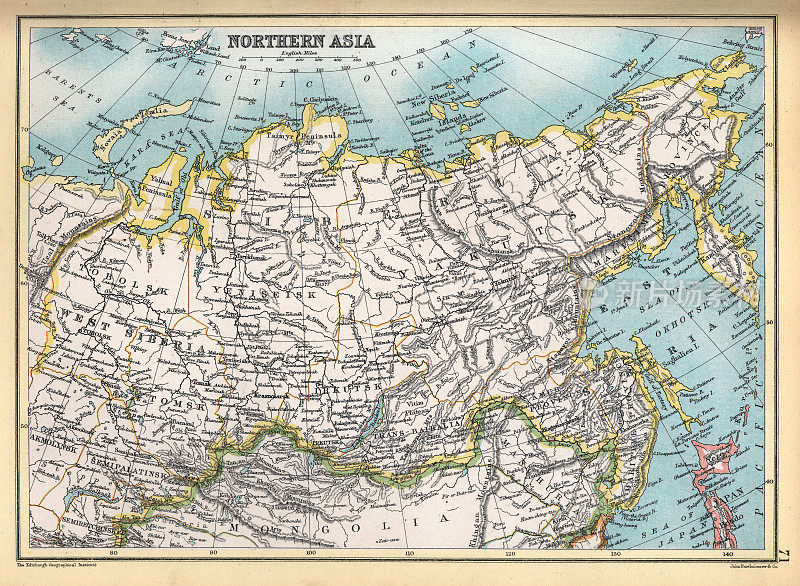 19世纪90年代西伯利亚北亚的古董地图