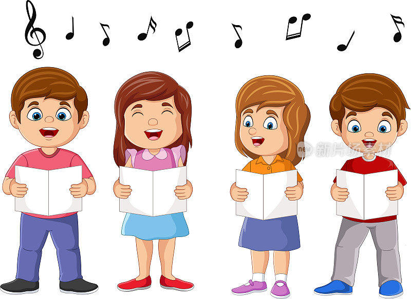 卡通合唱团的孩子们正在唱歌