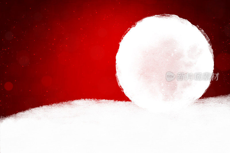 创意暗红色或栗色水平圣诞主题背景与一个大滚动雪球或粗糙的雪球在雪上雾气缕缕基地