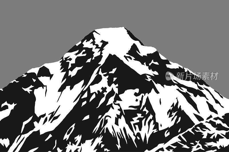 山顶的道拉吉里山矢量插图标志，黑白相间，尼泊尔喜马拉雅山脉