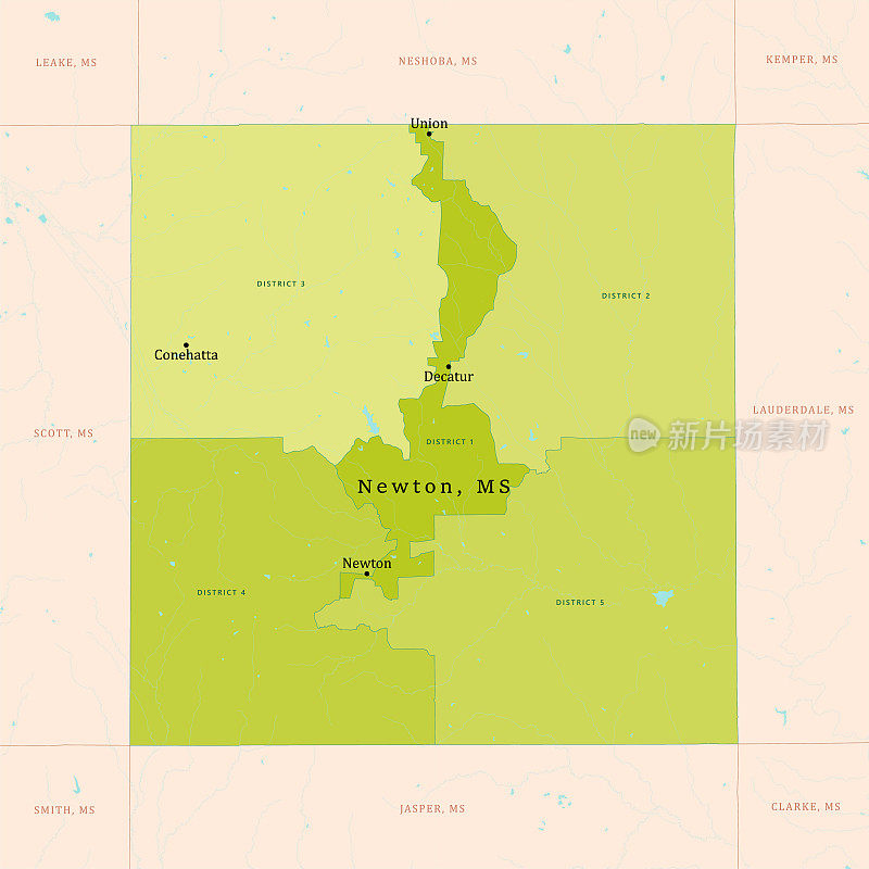 MS牛顿县矢量地图绿色