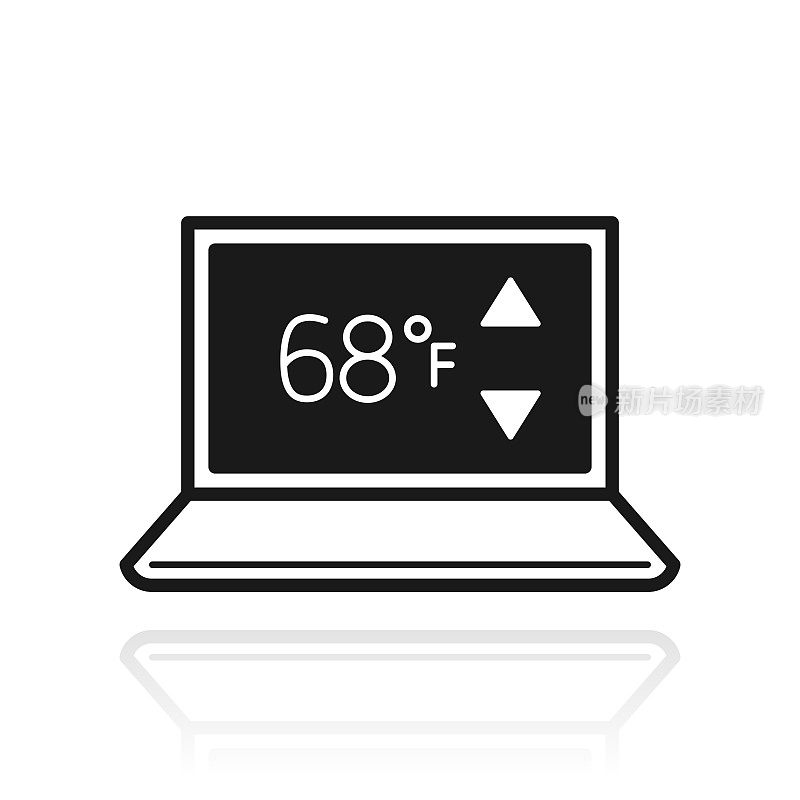 带加热控制的笔记本电脑。白色背景上反射的图标