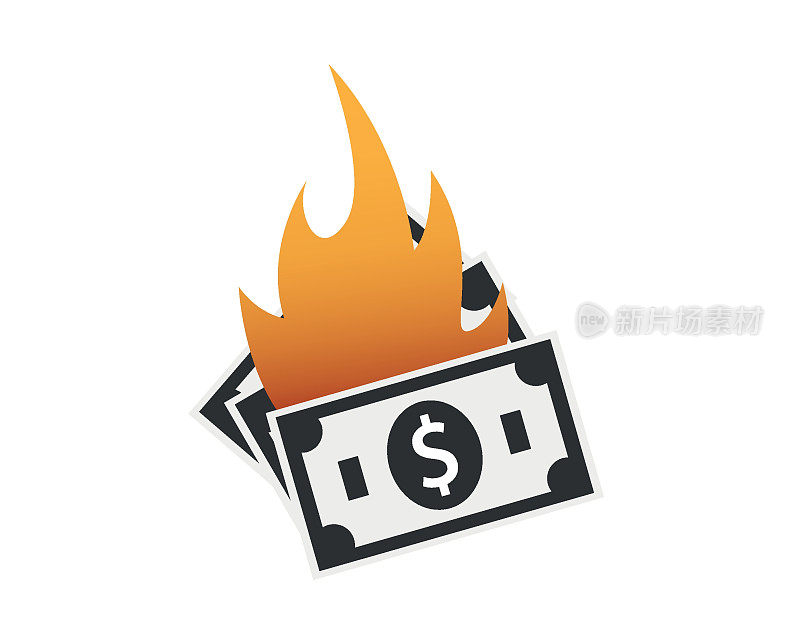 火钱矢量图标，燃烧美元符号。