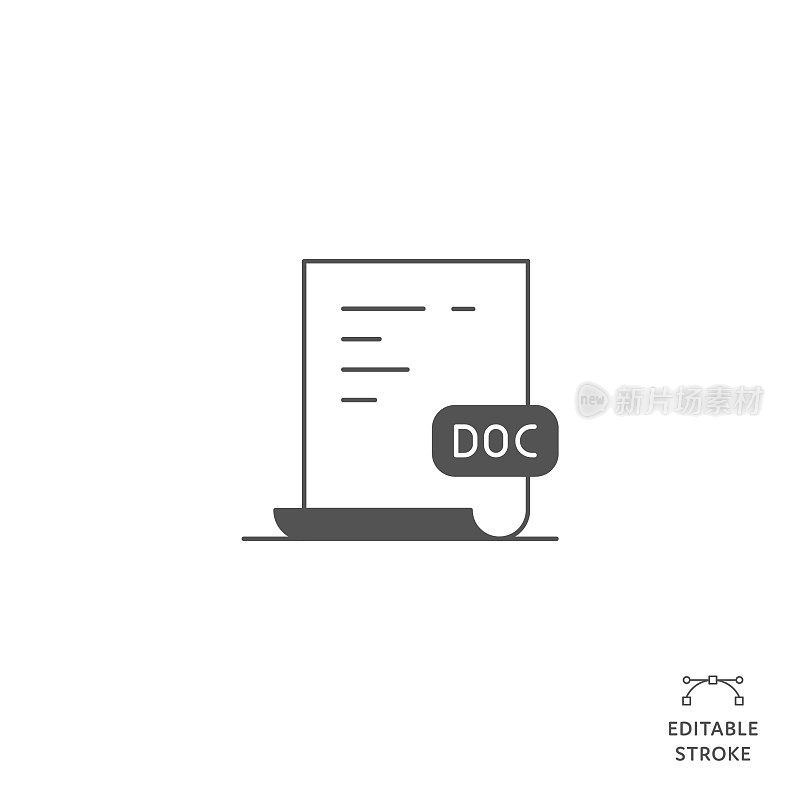 DOC文件平线图标与可编辑的笔画。Icon适用于网页设计、移动应用、UI、UX和GUI设计。
