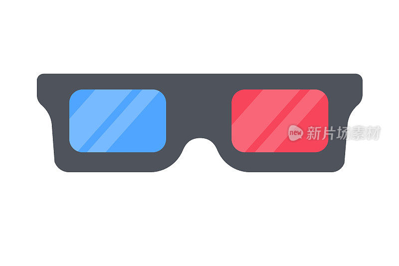 红色和蓝色镜片的3D眼镜，用于在高级影院观看电影