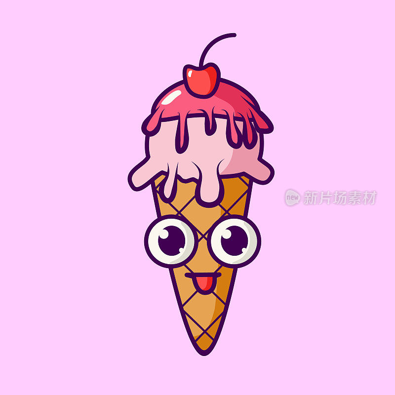 冰淇淋蛋筒吉祥物。平面轮廓图