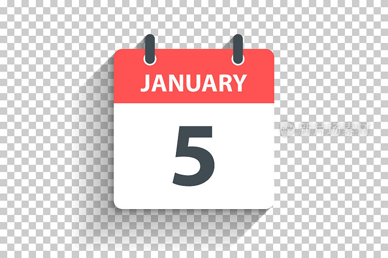 1月5日-每日日历图标在平面设计风格的空白背景