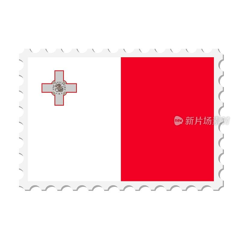 马耳他邮票。明信片矢量插图与马耳他国旗孤立的白色背景。